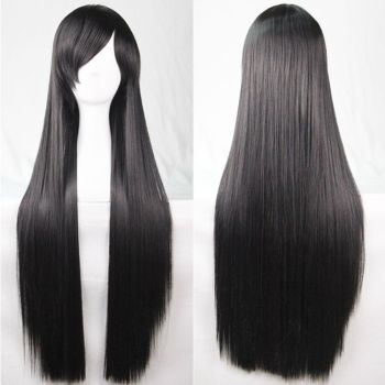 New 80cm Straight Sleek Long Full Hair Wigs w Side Bangs Cosplay Costume Womens, Black