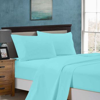 1000TC Super King Size Bed Soft Flat & Fitted Sheet Set Aqua