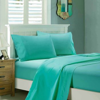 1000TC Ultra Soft Single Size Bed Teal Flat & Fitted Sheet Set