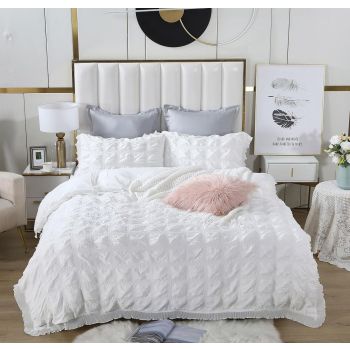 Ruffles Textured Jacquard King Size white Duvet Quilt Cover Set