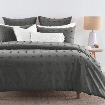 Tufted Dot Jacquard Super King Size Grey Duvet Quilt Cover Set