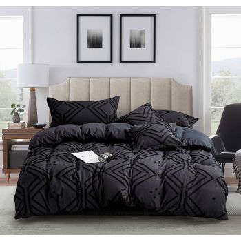 Tufted Textured Jacquard King Size Black Duvet Quilt Cover Set