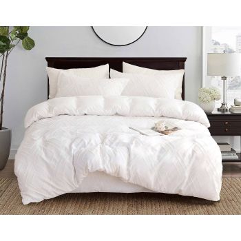 Tufted Diamond Jacquard King Size White Duvet Quilt Cover Set