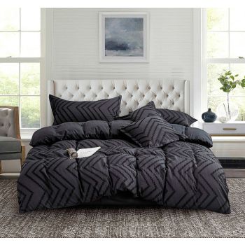 Tufted Boho Wave Jacquard King Size Black Duvet Quilt Cover Set