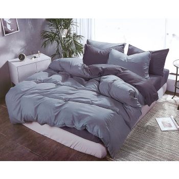 1000TC Reversible King Size Grey Duvet Quilt Cover Set