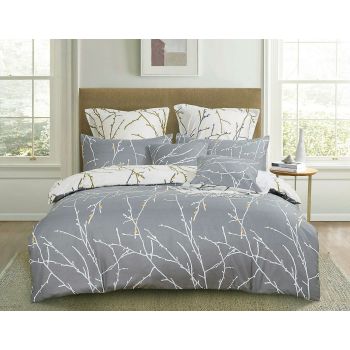 Tree Reversible Double Size Grey Duvet Quilt Cover Set