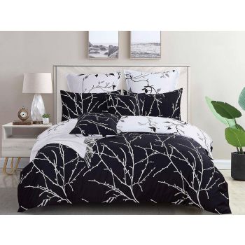 Tree Reversible Double Size Quilt/Duvet Cover Set - Black