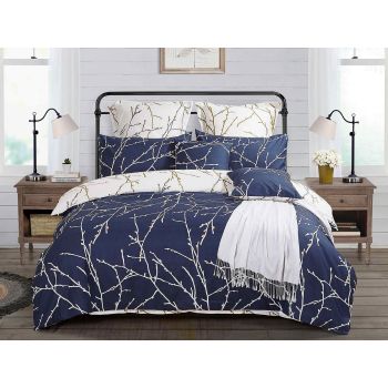 Tree Reversible Double Size Blue Duvet Quilt Cover Set