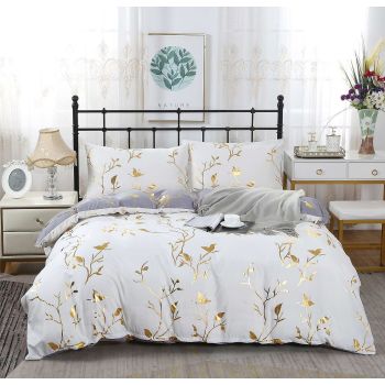 Reversible Design King Size White Duvet Quilt Cover Set