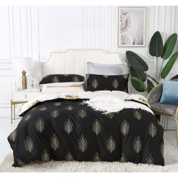 Reversible Design King Size Black Gold Duvet Quilt Cover Set