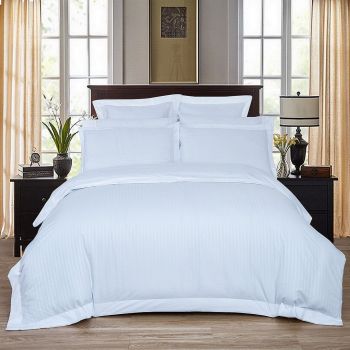 1000TC Ultra Soft Striped King Size White Duvet Quilt Cover Set