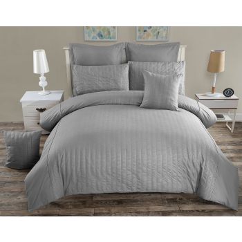 Seersucker Double Size Grey Duvet Quilt Cover Set