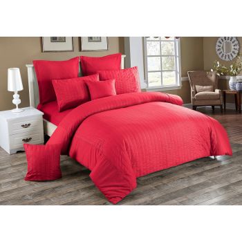 Seersucker Queen Size Quilt/Duvet Cover Set - Red