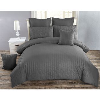 Seersucker Super King Size Charcoal Duvet Quilt Cover Set