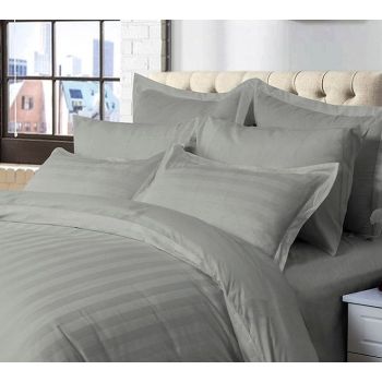 1000TC Ultra Soft Striped King Size Grey Duvet Quilt Cover Set