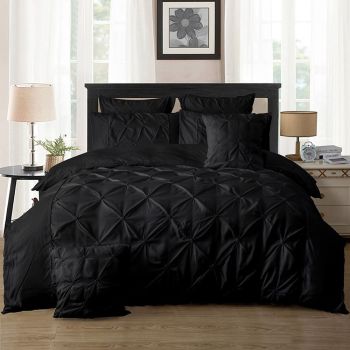 Diamond Pintuck Double Size Black Duvet Quilt Cover Set