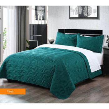 3 piece embossed comforter set king teal