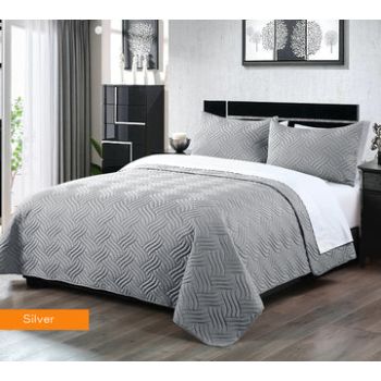 3 piece embossed comforter set queen silver