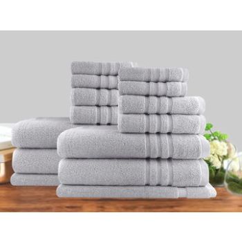 14pc classic dobby stripe cotton towel set 650gsm silver