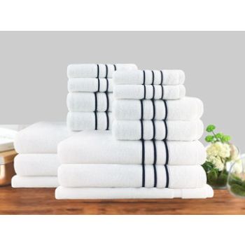 14pc classic dobby stripe cotton towel set 650gsm white