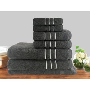 7pc classic dobby stripe cotton towel set 650gsm charcoal