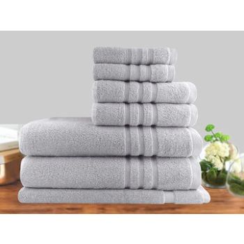 7pc classic dobby stripe cotton towel set 650gsm silver