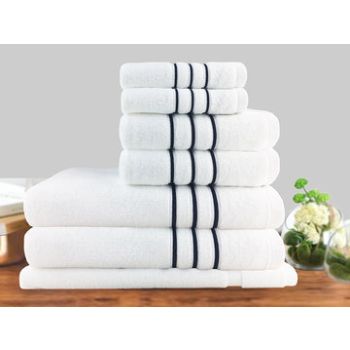 7pc classic dobby stripe cotton towel set 650gsm white