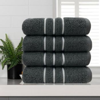 amor classic dobby stripe super soft premium cotton face washer 4 pcs 650gsm charcoal