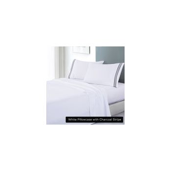 soft microfibre embroidered stripe sheet set double white pillowcase charcoal stripe