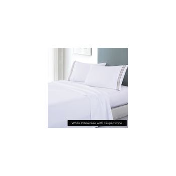 soft microfibre embroidered stripe sheet set double white sheet taupe stripe