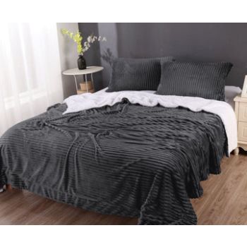 stripe flannel sherpa blanket queen charcoal