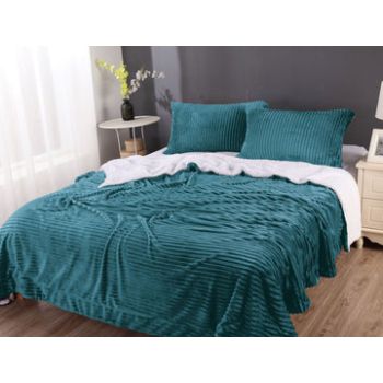 stripe flannel sherpa blanket queen teal