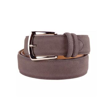 Genuine Grey Suede Calfskin Belt with Brass Buckle 115 cm Men