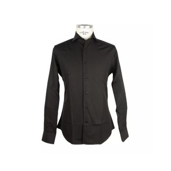 Black 100% Cotton Mens Shirt Made in Italy 39 IT Men