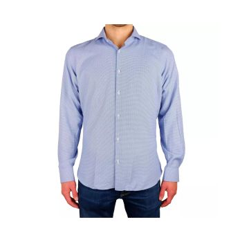 Houndstooth Textured Blue Cotton Shirt 39 IT Men