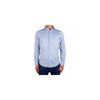 Milano Light Blue Striped Shirt - 100% Cotton 39 IT Men