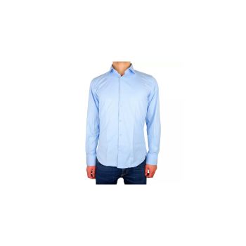 Milano Solid Color Shirt in Light Blue - Soft Satin Fabric - 100% Cotton 38 IT Men