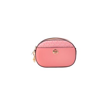 Michael Kors Women's Jet Set Glam Tea Rose Leather Oval Crossbody Handbag Purse - One Size