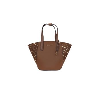 Michael Kors Small Cow Print Tote Bag - Brown Pebbled Leather One Size Women