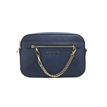 Michael Kors Women's Jet Set Large East West Navy Leather Zip Chain Crossbody Bag Purse - One Size