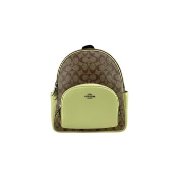 Coach Court Backpack with Signature Coated Canvas and Pebble Leather Trim One Size Women