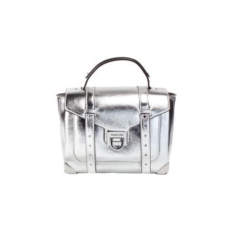 Michael Kors Women's Manhattan Medium Silver Leather Top Handle Satchel Bag - One Size