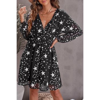 Azura Exchange Star Pattern V Neck Tunic Dress - L