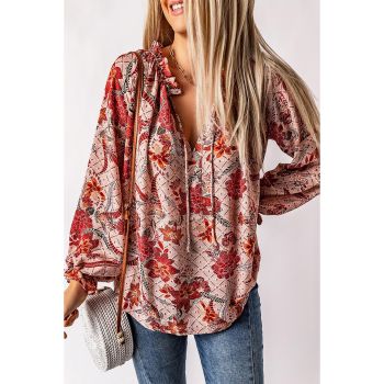 Azura Exchange Printed Split V Neck Blouse - 2XL