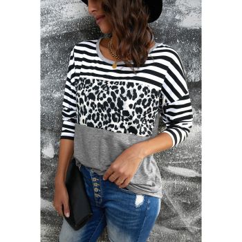 Azura Exchange Leopard Block Splicing Long Sleeve Top - S