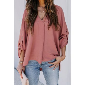 Azura Exchange V Neck 3/4 Sleeve High Low Hem Shirt - 2XL