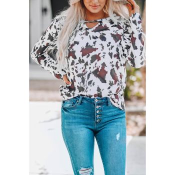 Azura Exchange Keyhole Neck Long Sleeve Blouse - M