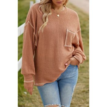 Azura Exchange Contrast Stitching Waffle Knit Top - S