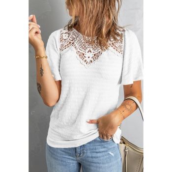 Azura Exchange Flutter Sleeve Crochet Splicing Top - 2XL