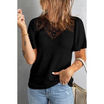 Azura Exchange Flutter Sleeve Crochet Splicing Top - S